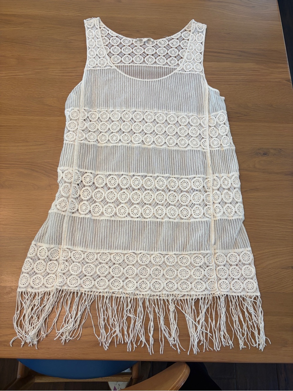Hem & Thread Cream Crochet Fringe Tunic